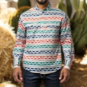 Lazy Mahan Authentic‎ Ranchwear Large Rodeo Tough Cotton Aztec Western Indie